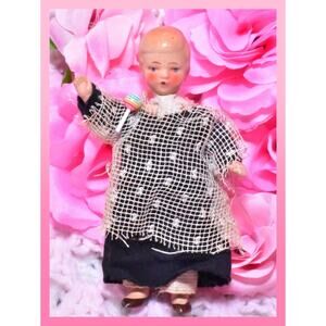 4” Hertwig German Miniature Doll Painted Bisque Ethnic Antique Boy 1920s 1930s